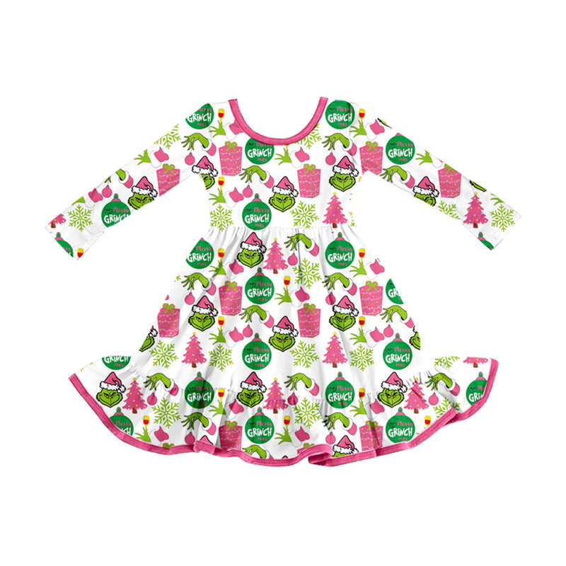 GLD1277 Baby Girls Green Face Gifts Christmas Ruffle Knee Length Dresses  D 905