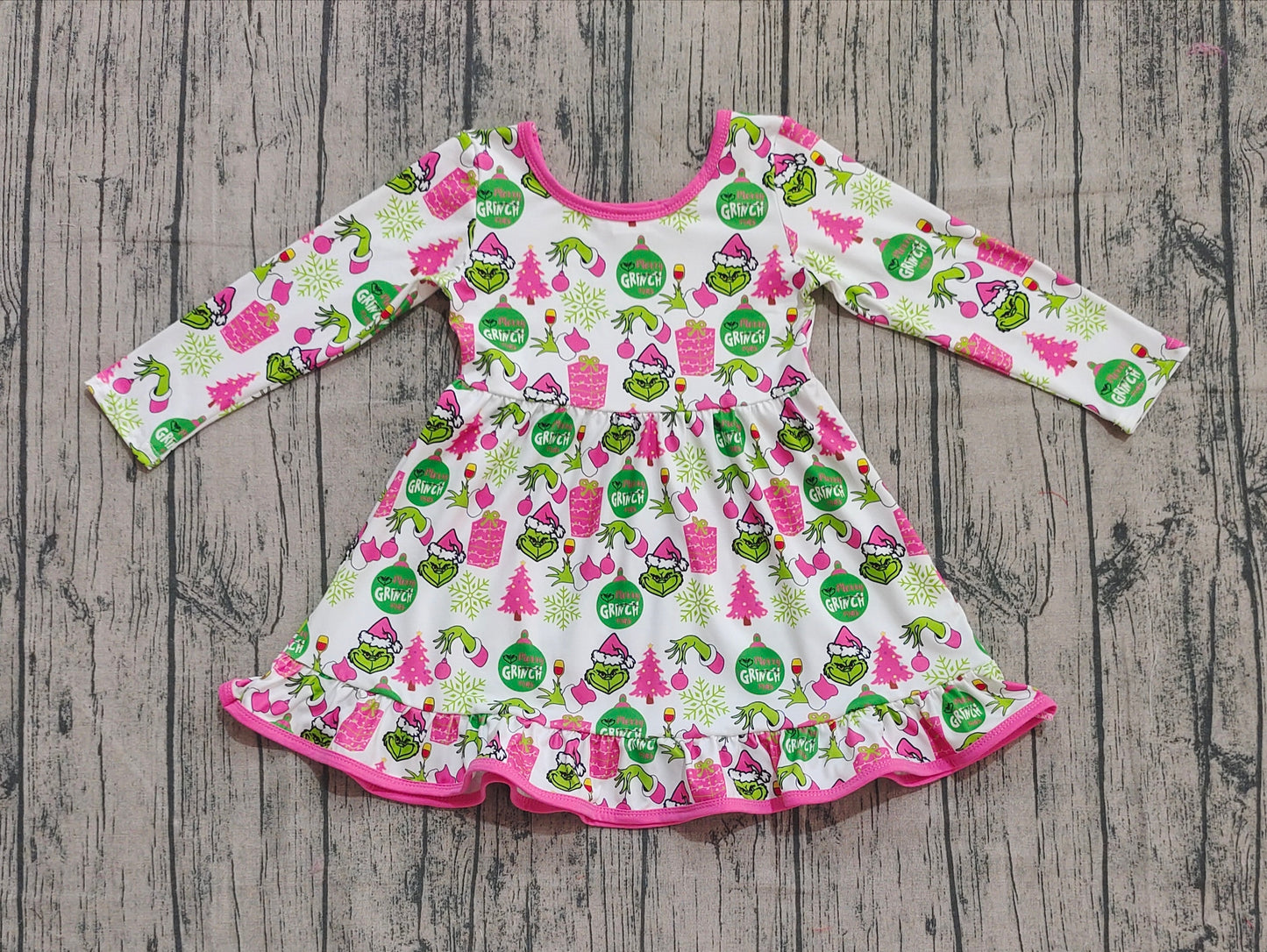 GLD1277 Baby Girls Green Face Gifts Christmas Ruffle Knee Length Dresses  D 905