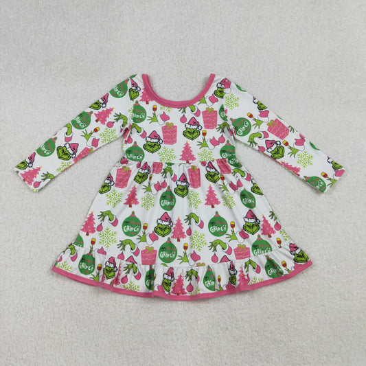 GLD1277 Baby Girls Green Face Gifts Christmas Ruffle Knee Length Dresses  D 905