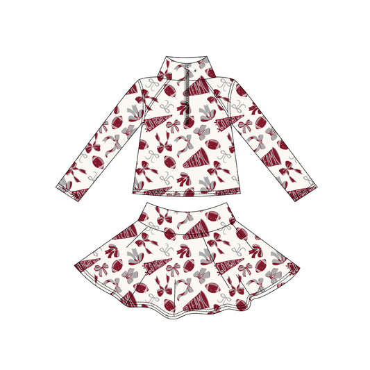 presale GLD1284 Baby Girls Dark Red Bows Go Team Yoga Zipper Pullovers Skorts Clothes Set  D 906