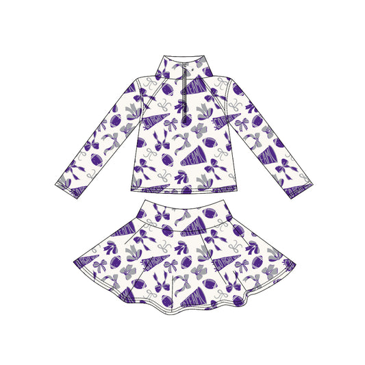 presale GLD1287 Baby Girls Purple Bows Go Team Yoga Zipper Pullovers Skorts Clothes Set D 906