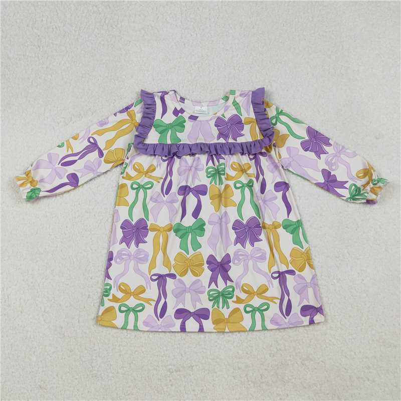 Sibling Baby Girls Mardigras Bows Ruffle Pants Clothes Set Jumpsuits Knee Length Dress Rompers  D 1210