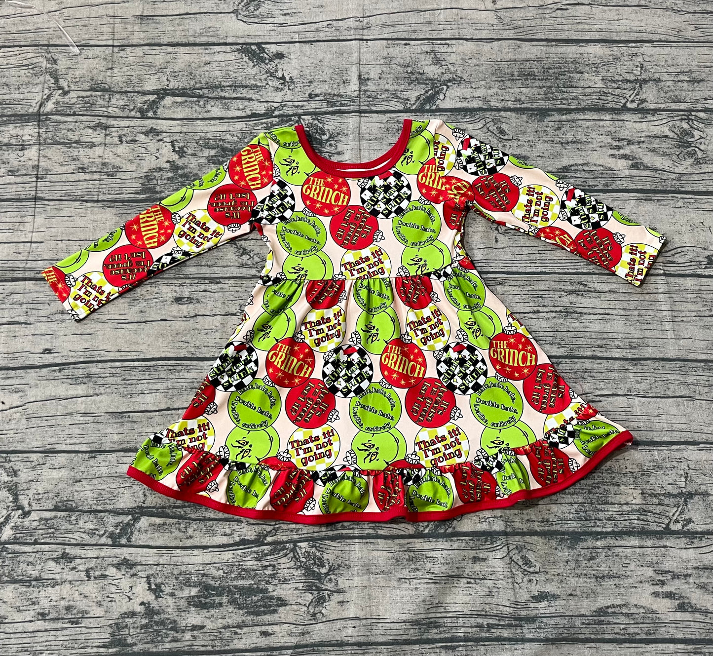 GLD1296  Baby Girls Red Green Face Lights Christmas Ruffle Knee Length Dress  D 911