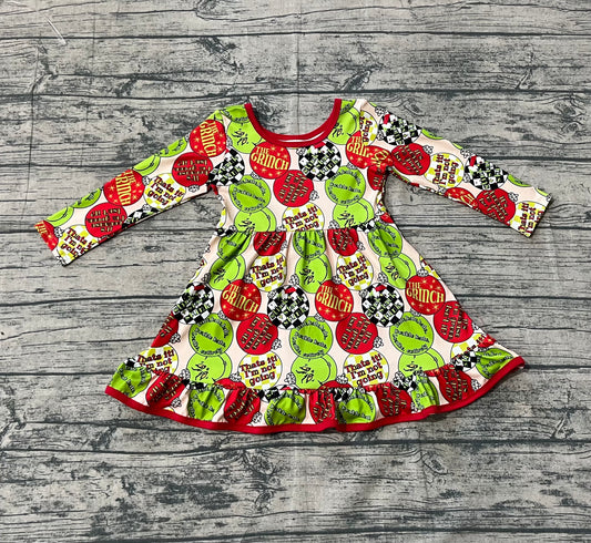 presale GLD1296  Baby Girls Red Green Face Lights Christmas Ruffle Knee Length Dress  D 911