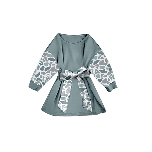 presale GLD1299 Baby Girls Grey Camo Long Sleeve Belt Western Knee Length Dresses  D 911