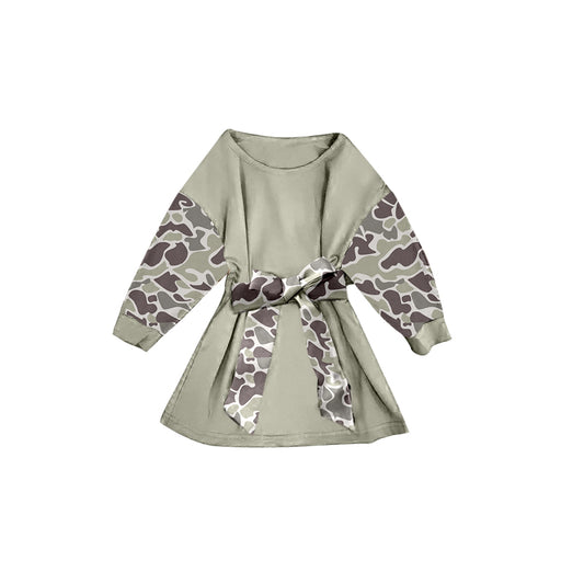 presale GLD1300 Baby Girls Khaki Camo Long Sleeve Belt Western Knee Length Dresses  D 911