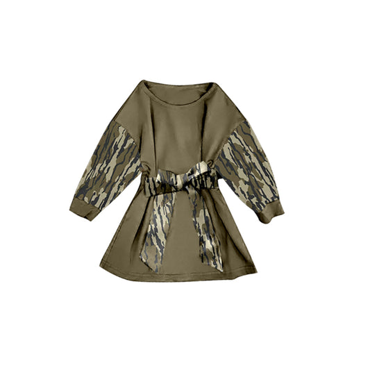 presale GLD1302 Baby Girls Bottomland Camo Long Sleeve Belt Western Knee Length Dresses D 911