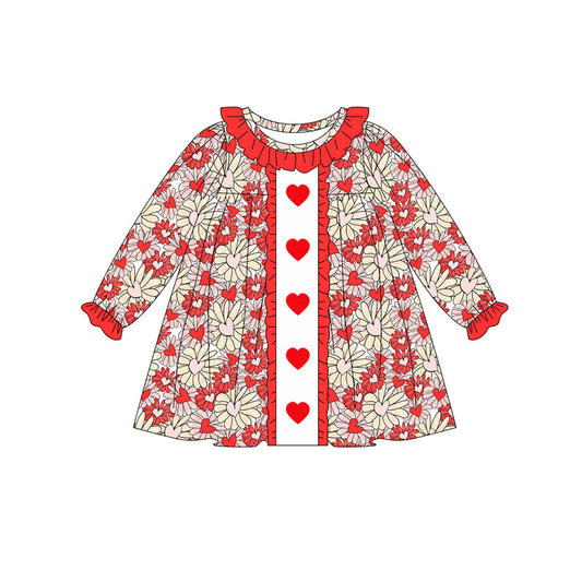 presale GLD1306 Baby Girls Red Hearts Flowers Valentine Ruffle Sleeves Knee Length Dresses D 913