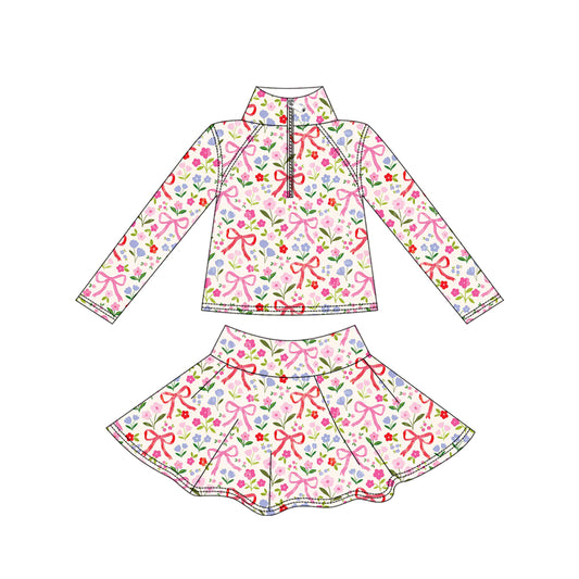 presale GLD1309 Baby Girls Red Pink Bows Flowers Yoga Zipper Pullovers Skorts Clothes Set D 912