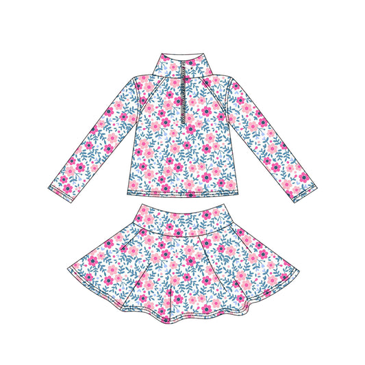 presale GLD1311 Baby Girls Pink Flowers Yoga Zipper Pullovers Skorts Clothes Set D 912