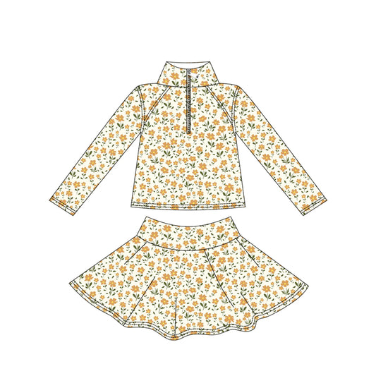 presale GLD1312 Baby Girls Yellow Flowers Yoga Zipper Pullovers Skorts Clothes Set D 912