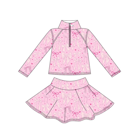 presale GLD1314 Baby Girls Pink Bows Hearts Yoga Zipper Pullovers Skorts Clothes Set D 912