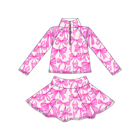 presale GLD1315 Baby Girls Hot Pink Bows Yoga Zipper Pullovers Skorts Clothes Set D 912