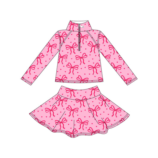 presale GLD1316 Baby Girls Hot Pink Bows Hearts Yoga Zipper Pullovers Skorts Clothes Set D 912