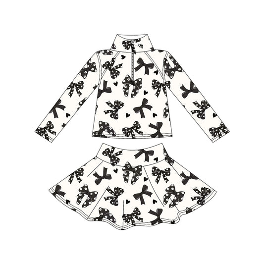 presale GLD1317 Baby Girls Black Bows Hearts Yoga Zipper Pullovers Skorts Clothes Set D 912