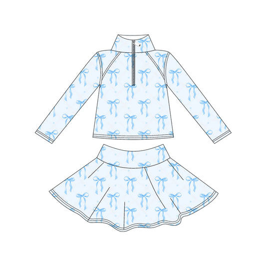 presale GLD1318 Baby Girls Blue Bows Hearts Yoga Zipper Pullovers Skorts Clothes Set D 912