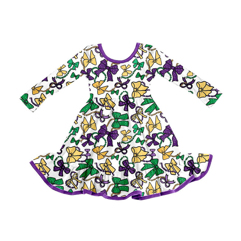 presale GLD1320  Baby Girls Mardigras Bows Masks Knee Length Dresses D 915