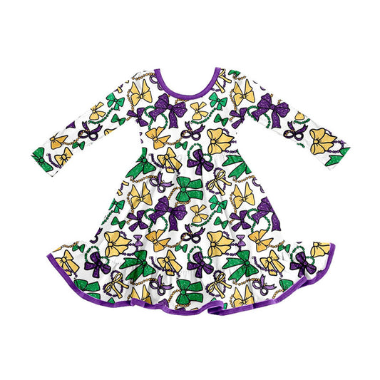presale GLD1320  Baby Girls Mardigras Bows Masks Knee Length Dresses D 915