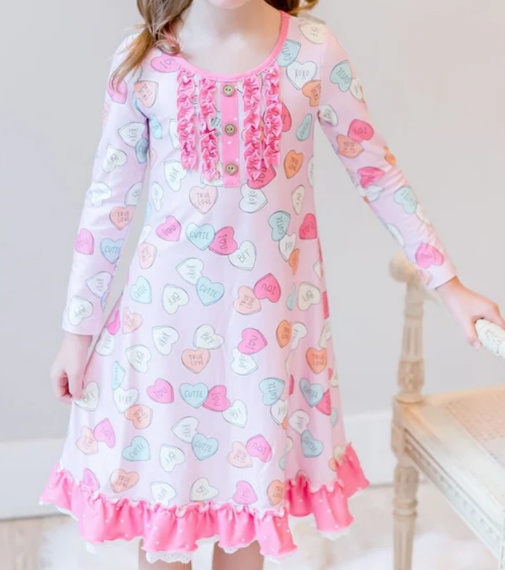 presale GLD1321  Baby Girls Hearts Love You Button Ruffle Valentine Knee Length Dresses  D 915