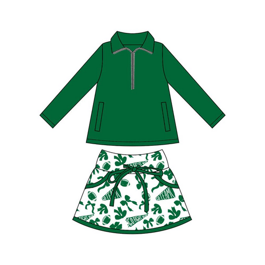 presale GLD1327 Baby Girls Pockets Pullover Green Footballs Bows Skorts Team Sets D 915