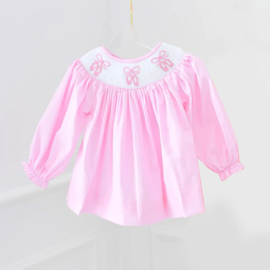 presale GLD1330 Baby Girls Pink Long Sleeve Boots Bows Knee Length Dresses  D 917