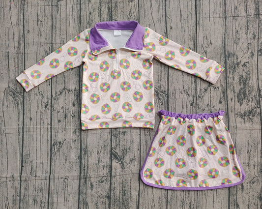 presale GLD1332 Baby Girls Donuts Checked Zipper Pullover Ruffle Skorts Mardigras Clothes Sets D 1103