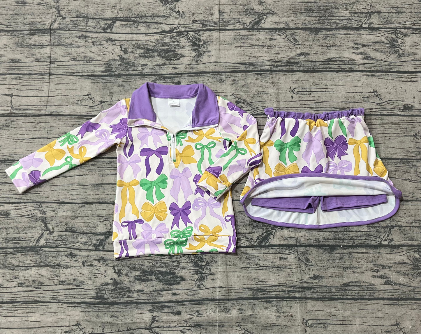 presale GLD1333 Baby Girls Bows Checked Zipper Pullover Ruffle Skorts Mardigras Clothes Sets  D 919