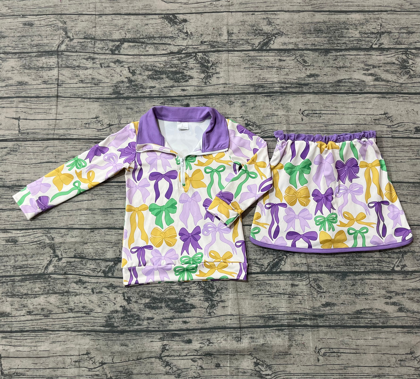 presale GLD1333 Baby Girls Bows Checked Zipper Pullover Ruffle Skorts Mardigras Clothes Sets  D 919