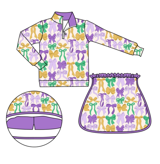 presale GLD1333 Baby Girls Bows Checked Zipper Pullover Ruffle Skorts Mardigras Clothes Sets  D 919