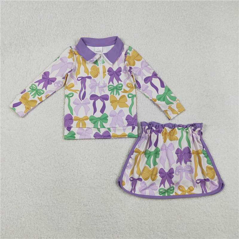 Sibling Baby Girls Mardigras Bows Ruffle Pants Clothes Set Jumpsuits Knee Length Dress Rompers  D 1210