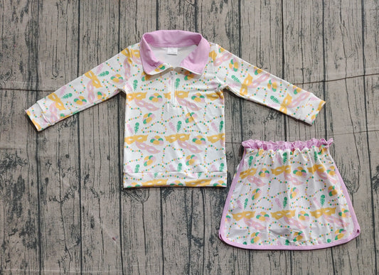 presale GLD1334 Baby Girls Donuts Masks Zipper Pullover Ruffle Skorts Mardigras Clothes Sets   D 1127