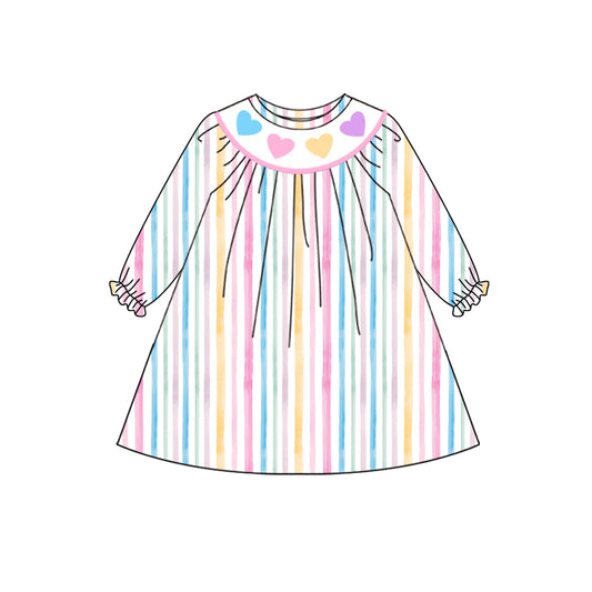 presale GLD1335 Baby Girls Colorful Stripes Hearts Valentine Knee Length Dresses D 919