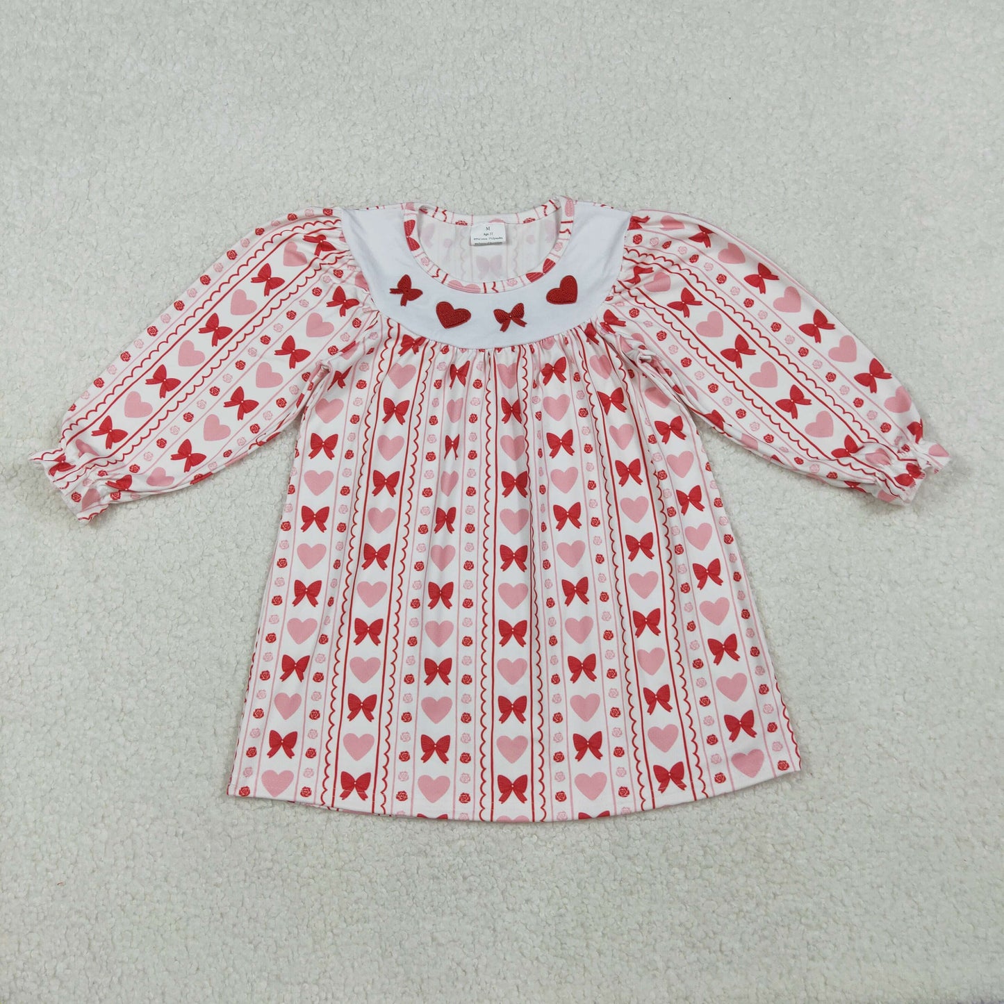 Sibling Embroidery Hearts Bows Baby Girls Valentine Knee Length Dresses Ruffle Rompers D 1022