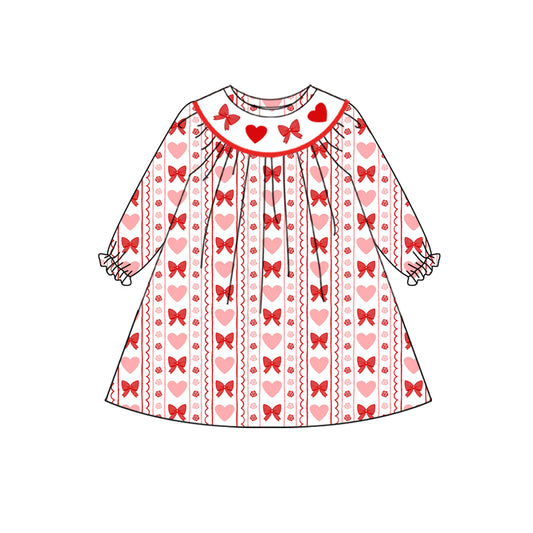 presale GLD1336 Baby Girls Red Bows Hearts Valentine Knee Length Dresses  D 919