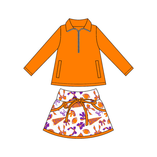 presale GLD1338 Baby Girls Orange Zipper Pullovers Pockets Team Skorts Yoga Clothes Set D 923