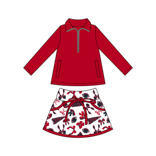 presale GLD1339 Baby Girls Red Zipper Pullovers Pockets Team Skorts Yoga Clothes Set  D 923