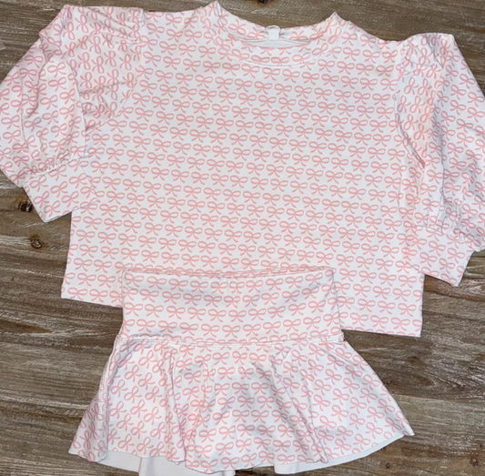 presale GLD1340 Baby Girls Pink Bows Checked Top Skirt Shorts Yoga Clothes Sets  D 923