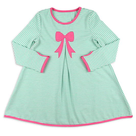 presale GLD1342 Baby Girls Aqua Stripes Bow Top Knee Length Dresses D 923