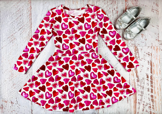presale GLD1378 Baby Girls Red Hearts Plaid Valentine Knee Length Dresses  D 1009