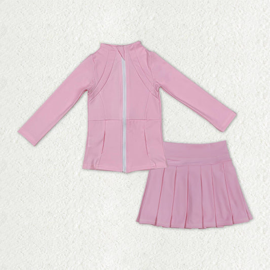 GLD1380 Baby Girls Pink Zipper Pockets Jackets Skirt Shorts Yoga Active Clothes Sets  D 1014