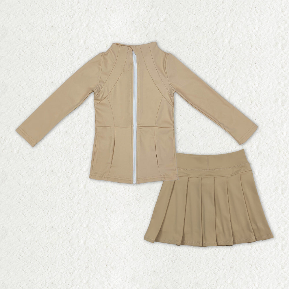 Sibling Baby Girls Long Sleeves Zipper Pockets Jackets Top Skirt Shorts Yoga Active Clothes Sets  D 1014