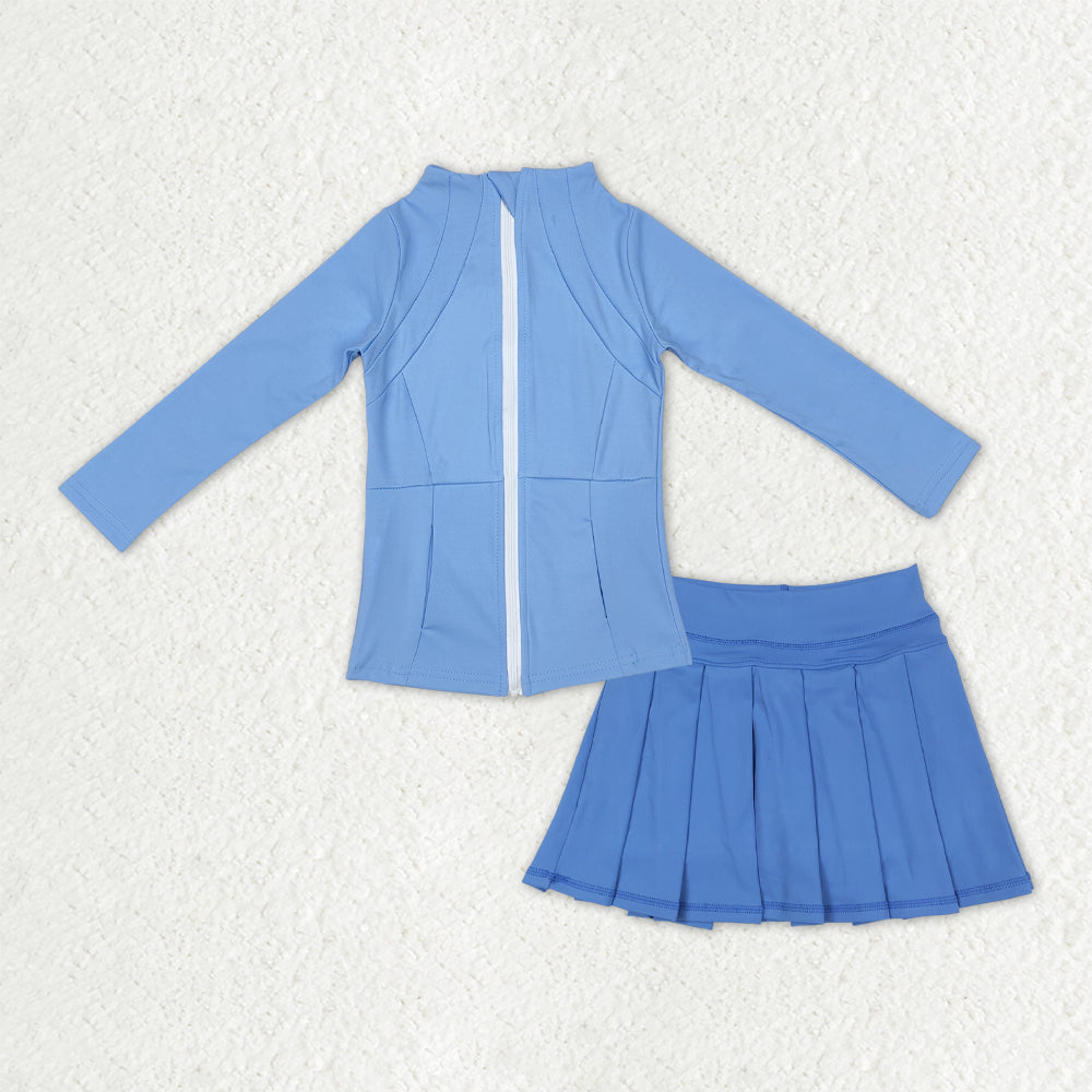 Sibling Baby Girls Long Sleeves Zipper Pockets Jackets Top Skirt Shorts Yoga Active Clothes Sets  D 1014