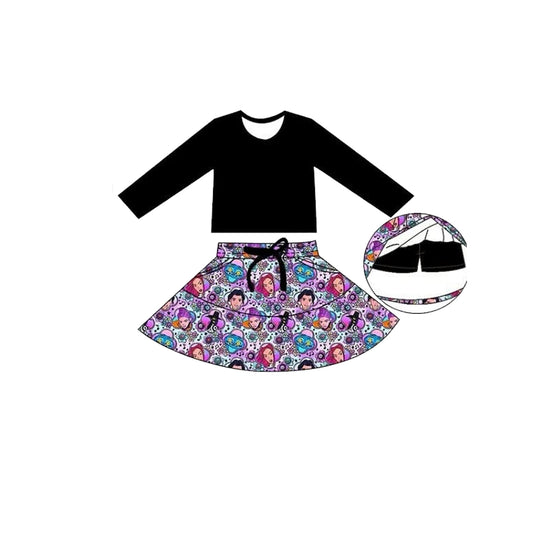 presale GLD1425 Baby Girls Black Long Sleeve Top Cartoon Girls Pockets Skirt Shorts Clothes Sets D 1104