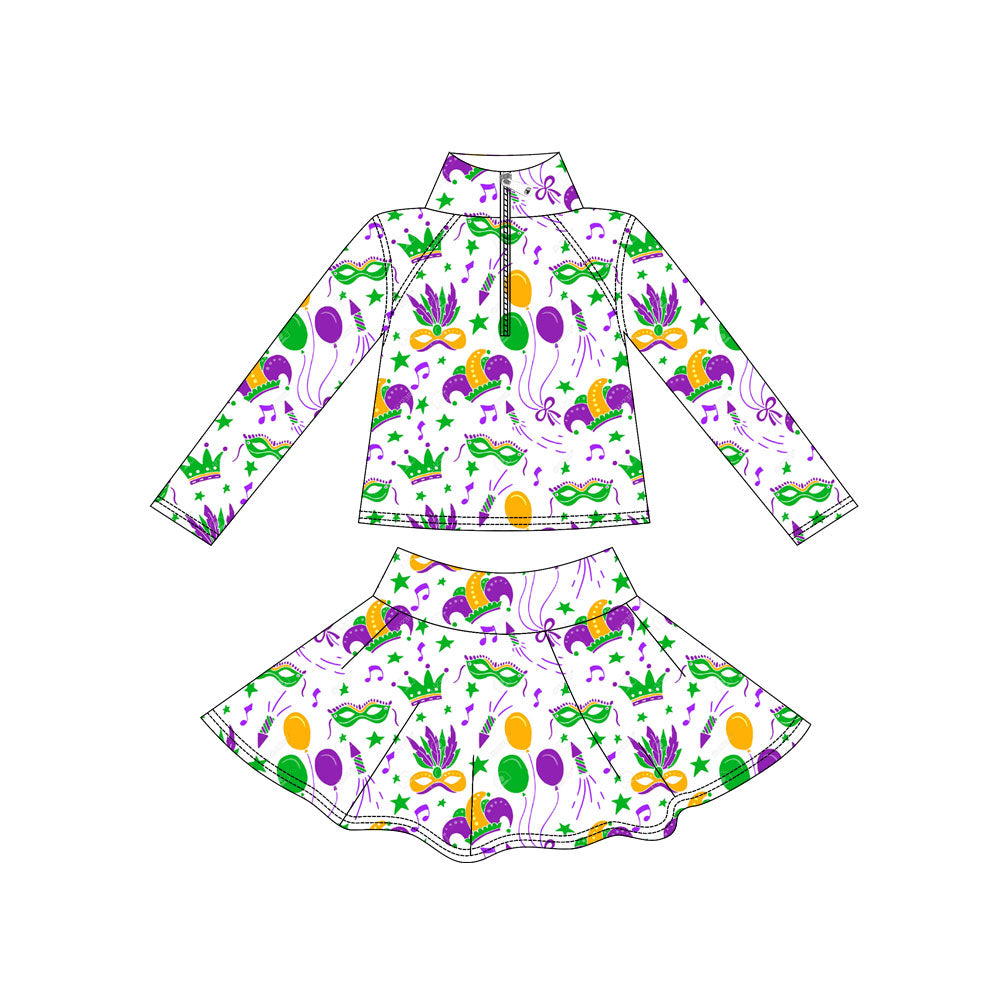 presale GLD1432  Baby Girls Mardigras Masks Zipper Pullover Skirt Shorts Yoga Clothes Set  D 1117