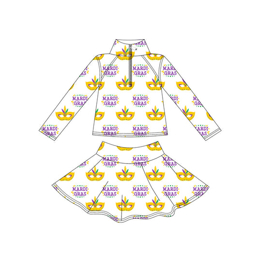 presale GLD1434 Baby Girls Mardigras Anchors Masks Zipper Pullover Skirt Shorts Yoga Clothes Set D 1117