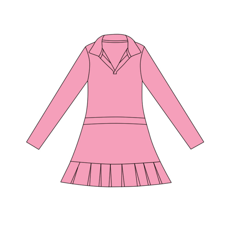 presale GLD1441  Baby Girls Pink Long Sleeve Pleated Yoga Ruffle Knee Length Dresses  D 1117