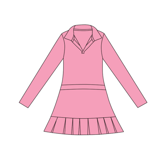 presale GLD1441 Baby Girls Pink Long Sleeve Pleated Yoga Ruffle Knee Length Dresses D 1117