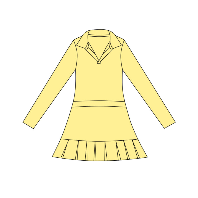 presale GLD1444 Baby Girls Yellow Long Sleeve Pleated Yoga Ruffle Knee Length Dresses  D 1117