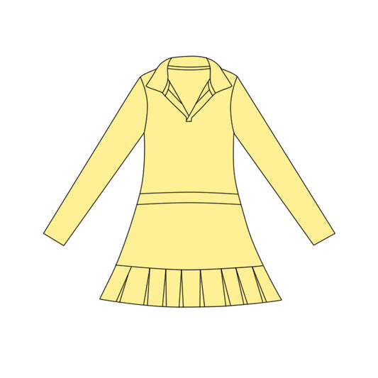presale GLD1444 Baby Girls Yellow Long Sleeve Pleated Yoga Ruffle Knee Length Dresses D 1117