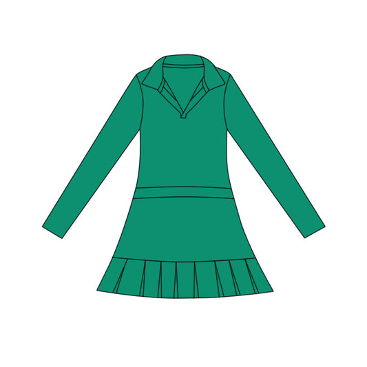 presale GLD1446 Baby Girls Green Long Sleeve Pleated Yoga Ruffle Knee Length Dresses D 1117
